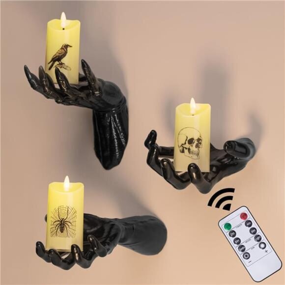 3pcs Creepy‎ Hands Halloween Wall Decor - LED Lights with Remote Control - Picture 1 of 7